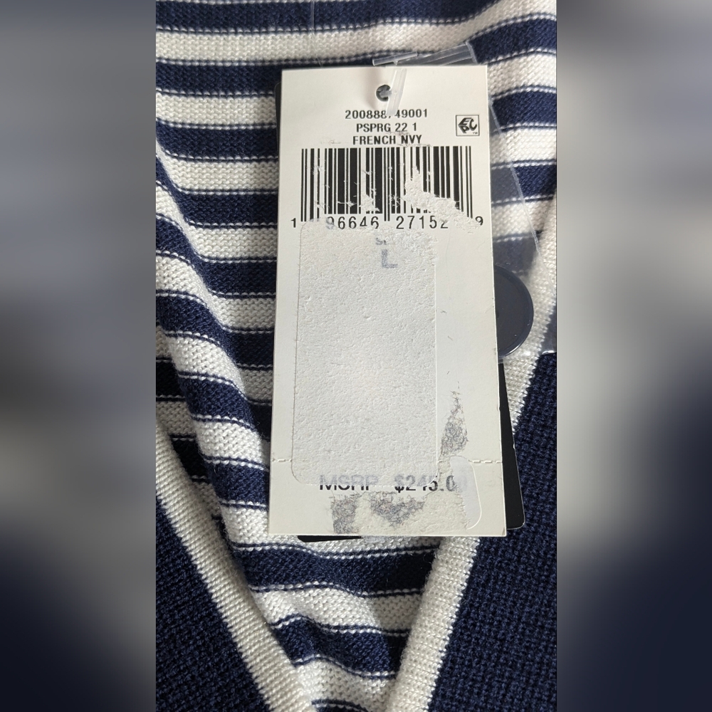 NWT Lauren Ralph Lauren Long Striped Silk Blend Cardigan Navy Nautical Size L - Picture 16 of 16